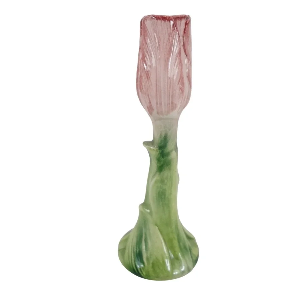Vintage Ancora Tulip Bud Vase Made in Italy Pink Green Excellent Hand Painted